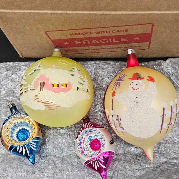 Other - 1940s-1950s Painted Glass Christmas Ornaments - Set of 4